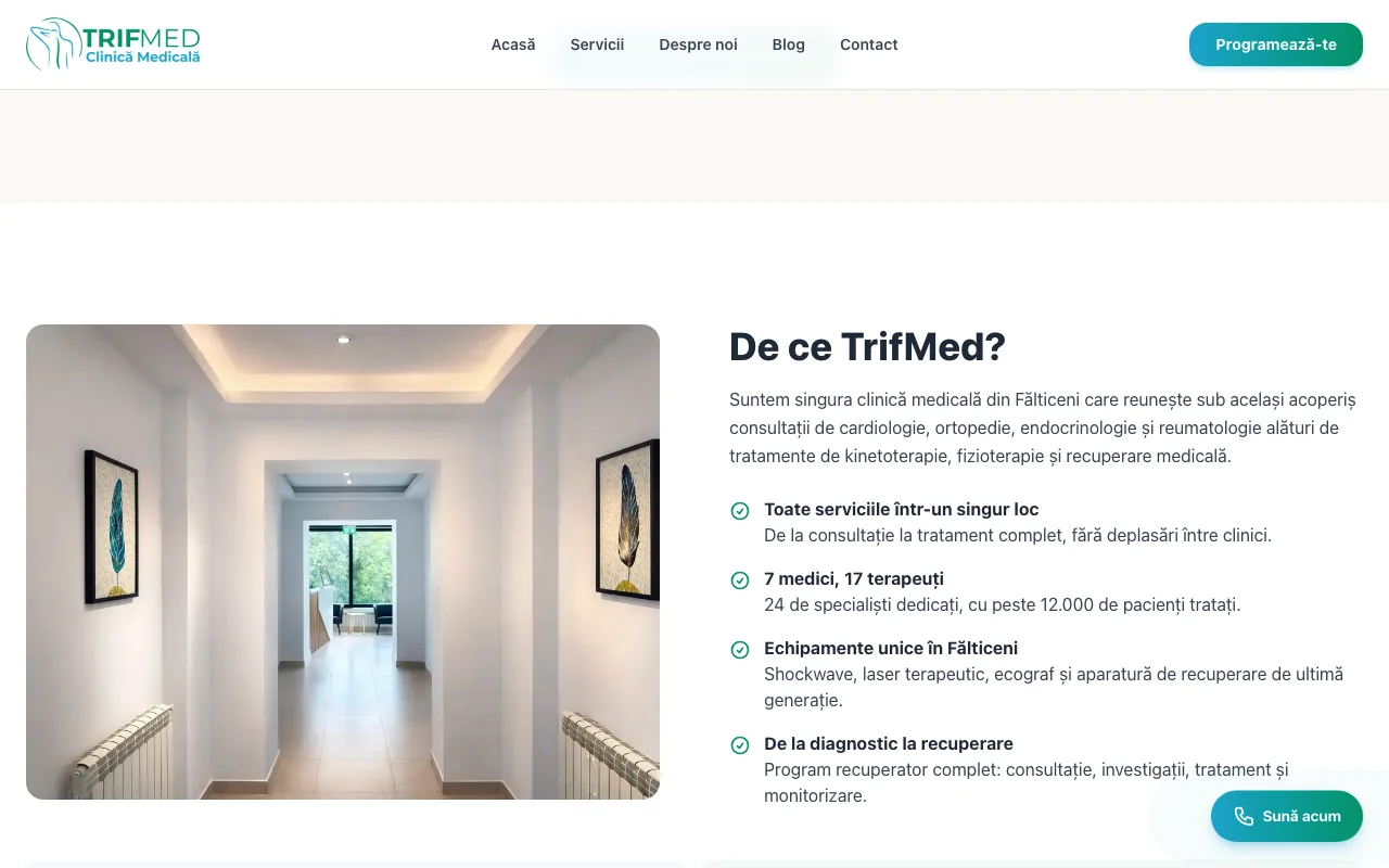 Secțiunea „De ce TrifMed?” de pe site-ul clinicii
