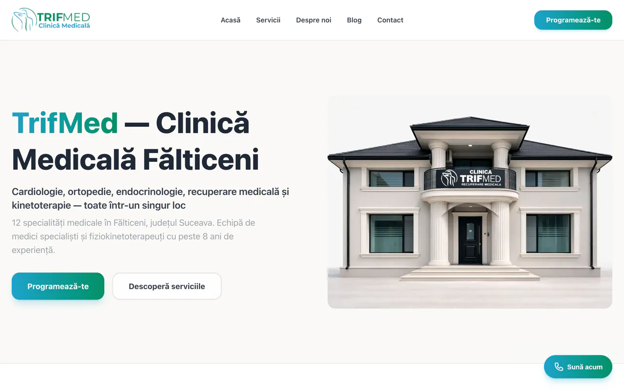 Prima pagină a site-ului TrifMed, pe calculator